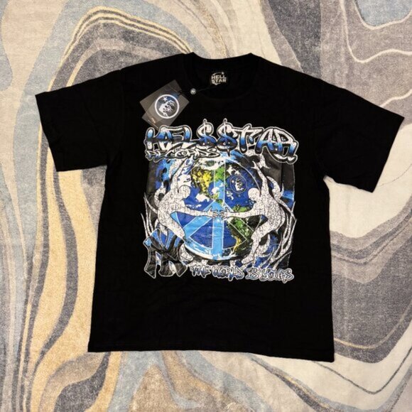 Hellstar The World Can Be Yours New York Earth Black T-Shirt Men’s Size Large